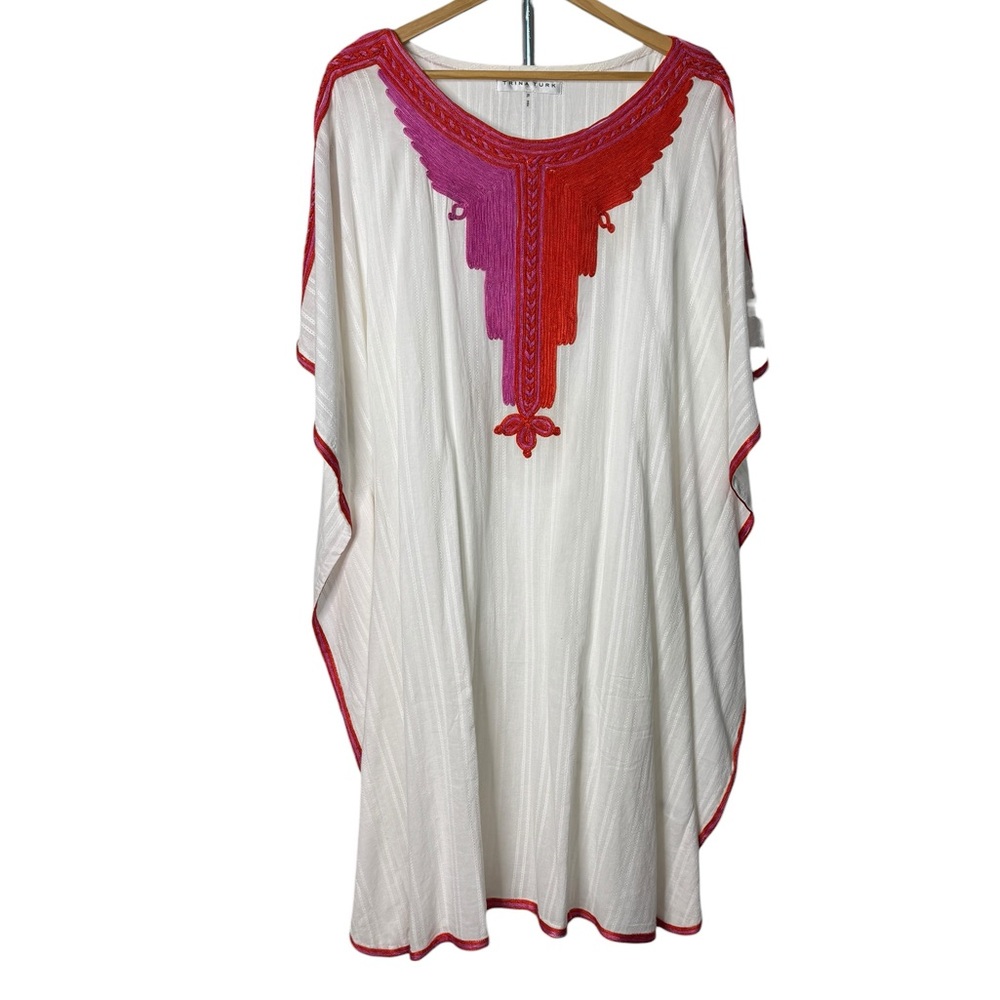 Trina Turk Mirah Embroidered White Kaftan Mini Dress - Picture 3 of 6